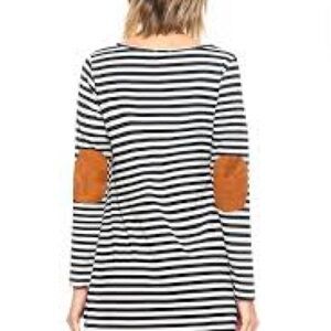 Black and White Striped Top with Tan Elbow Patches